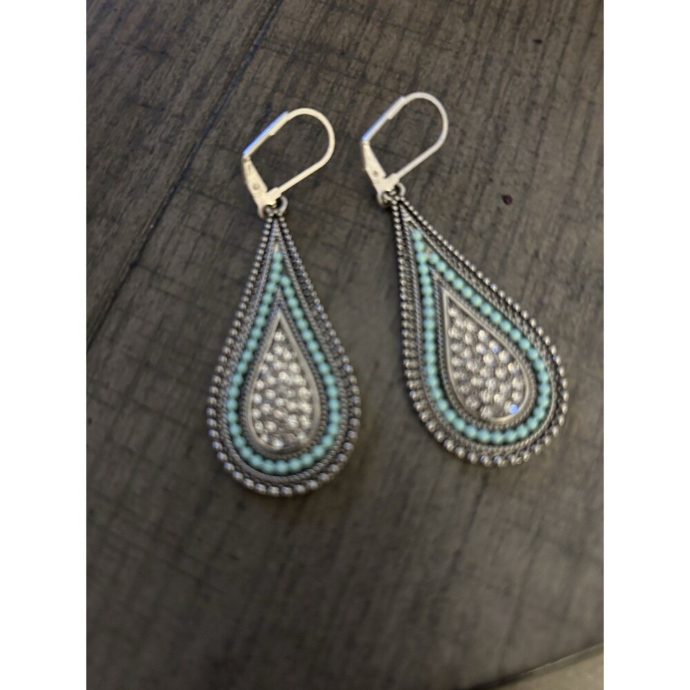 Silver  & Turquoise Color Teardrop Dangle Earrings